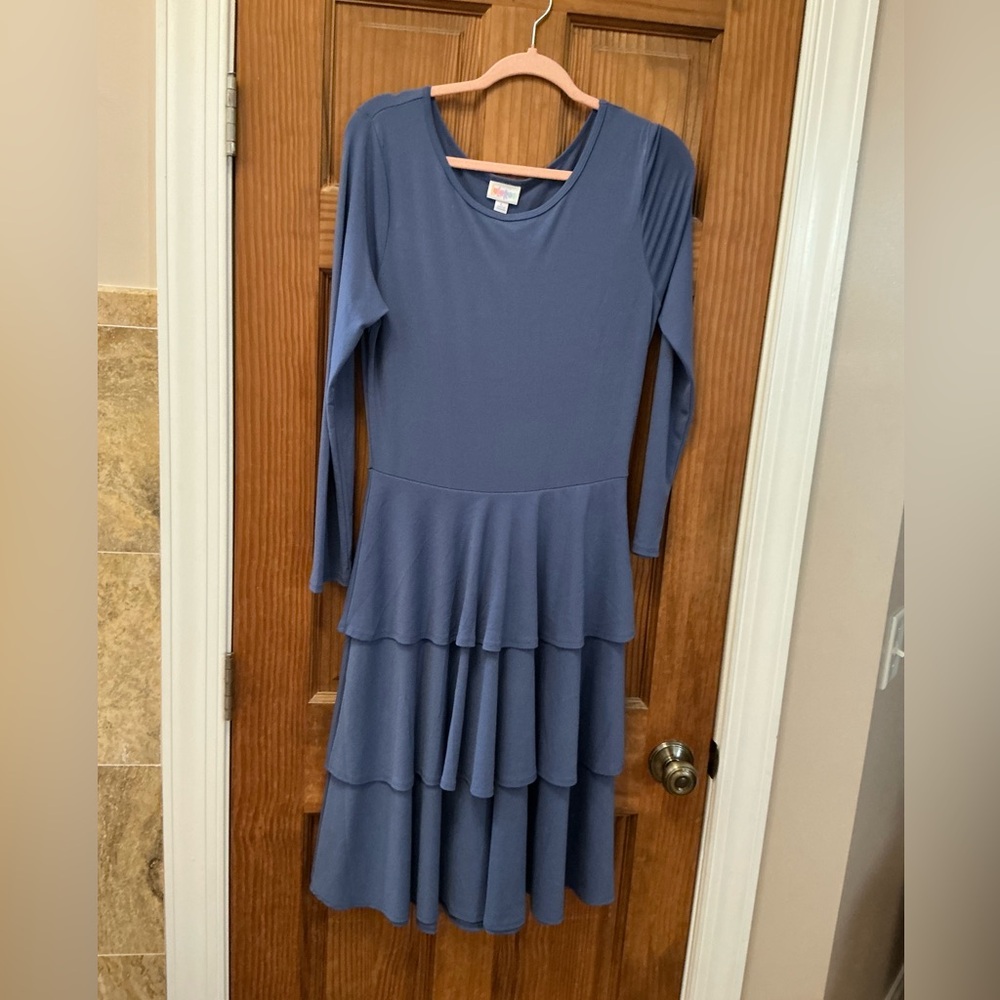 LuLaRoe Blue Tiered Long Sleeve Dress